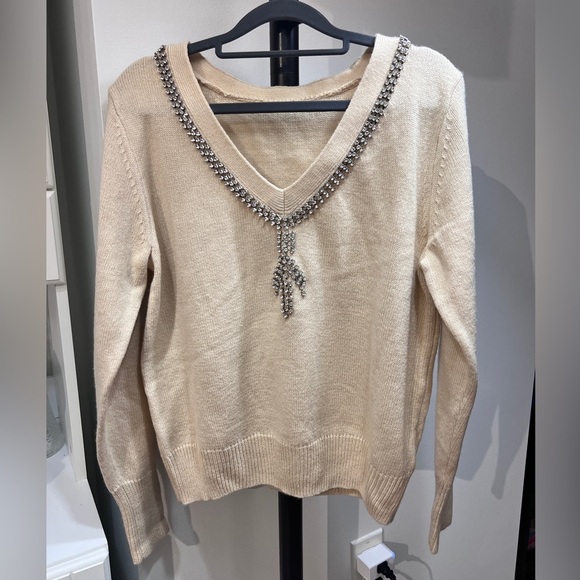 Sandro 100% Wool SweaterRhinestone Embellished V-NeckSize 2
